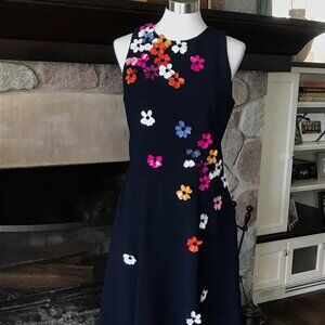 'Theia' Navy Dress with Embellished Multi-Colored Flowers - Size 10